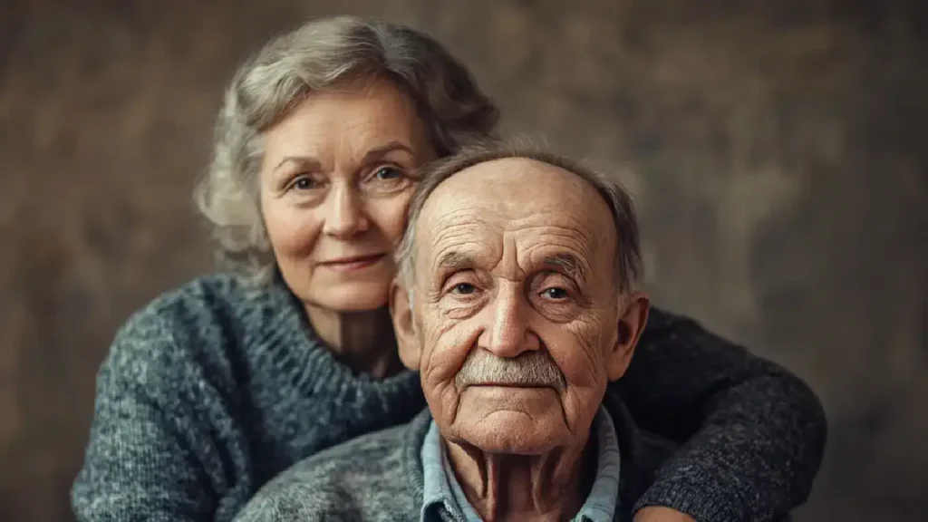 An older couple smiles warmly for a photo, capturing their joy & companionship