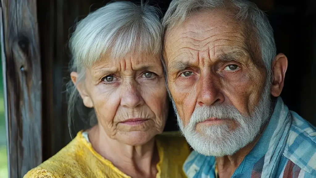A senior couple gazes at the camera, exuding warmth and companionship