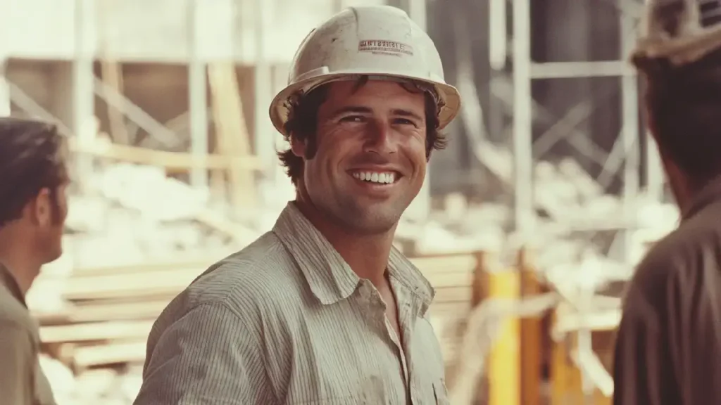 A cheerful man in a hard hat emphasizes asbestos safety in Omaha