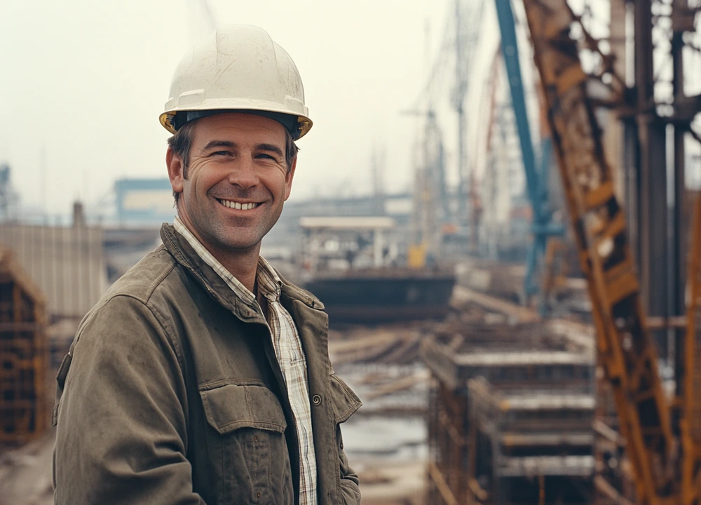 Vintage scene of laborer in construction attire
