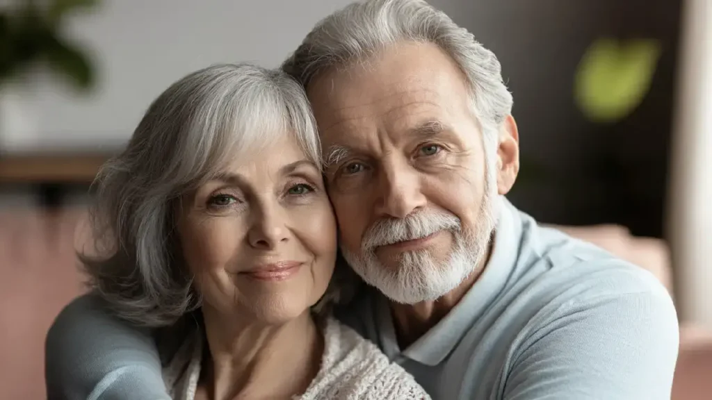 An older couple embraces, symbolizing love and support during mesothelioma settlements in Omaha