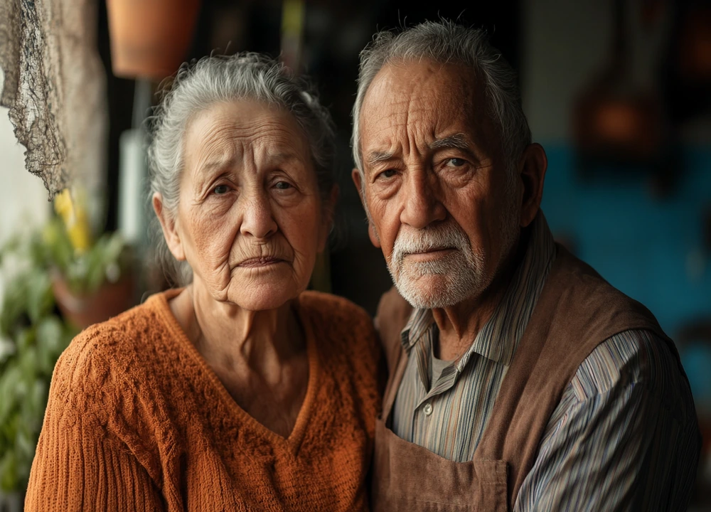 Senior couple in a sunlit room