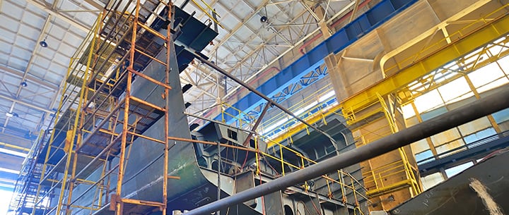 ship building inside of shipyard