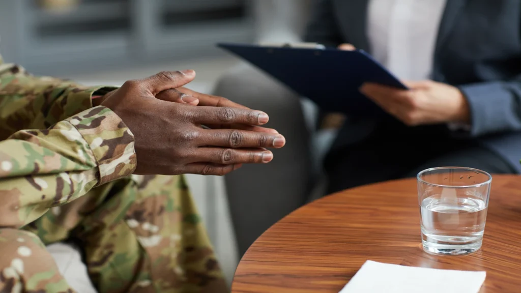 lawyer meeting with a veteran