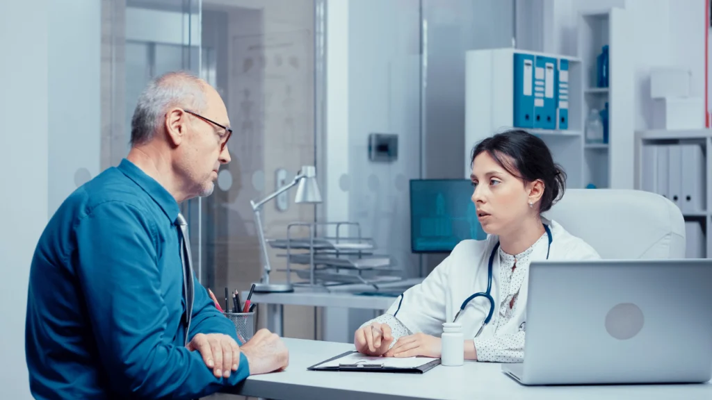 concerned patient consulting with a doctor in a medical office