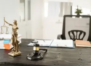 Lawyer’s office with legal documents ready for talc powder lawsuit