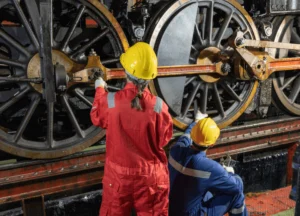 Train engine components containing asbestos insulation posing health risks to railroad workers.