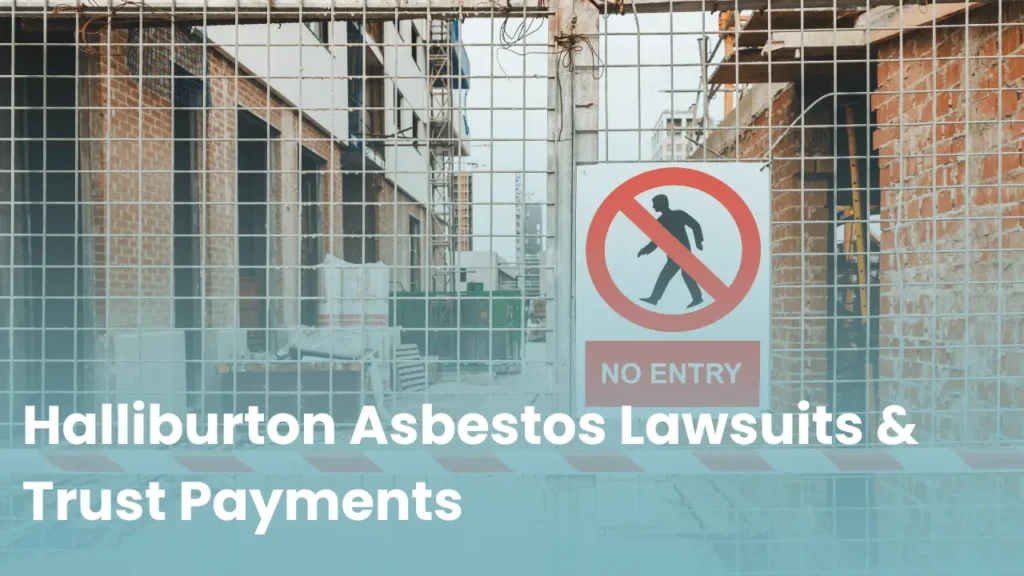 Old industrial building with caution sign warning of asbestos danger